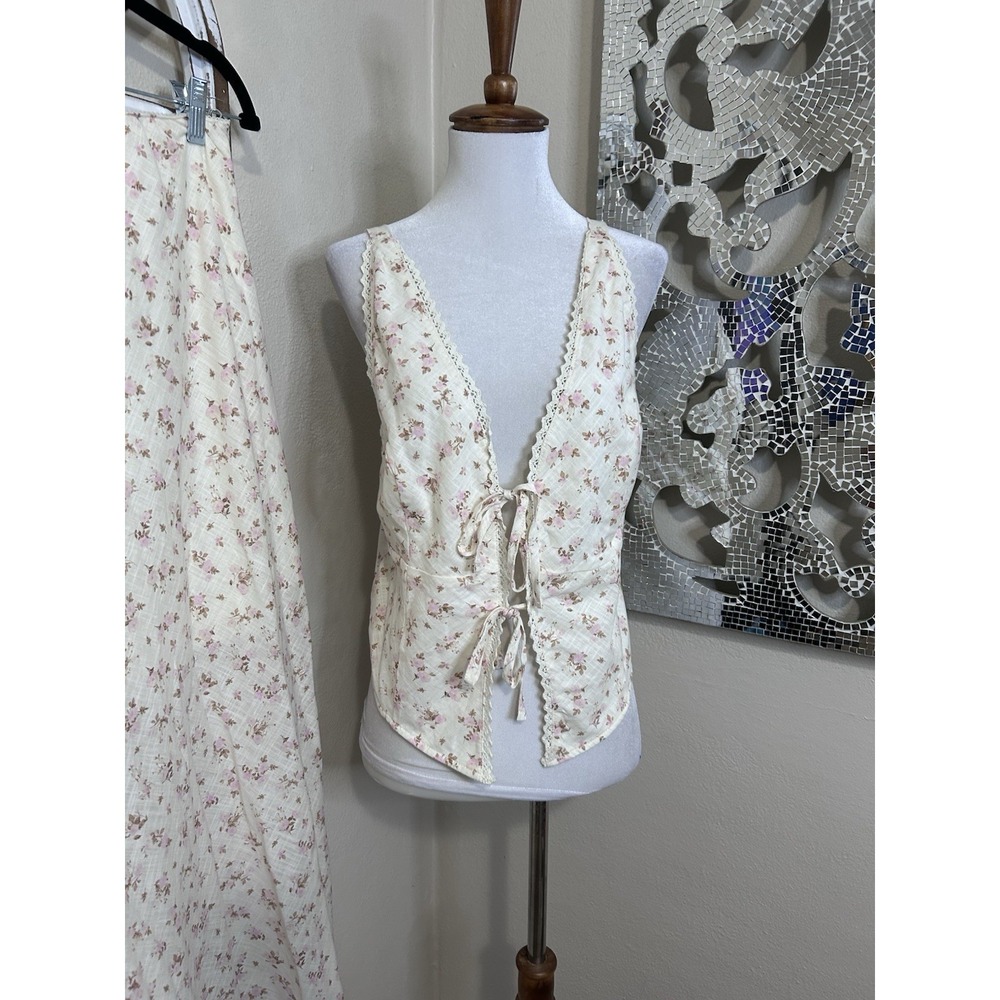 Pink Rose MEDIUM Floral Cottagecore Split Front Coquette Milkmaid Set Skirt *084 - Picture 2 of 11